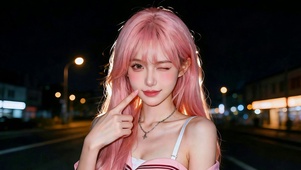 清纯甜美粉发少女