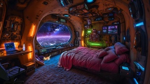 科幻太空船舱卧室