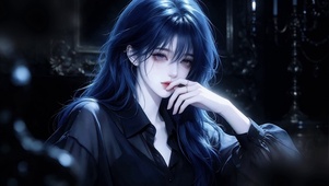 暗房想心事的蓝发少女