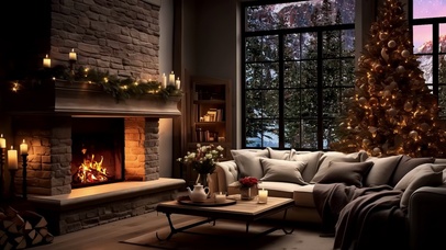 山林雪天小屋