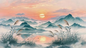 晚霞芦苇湖畔