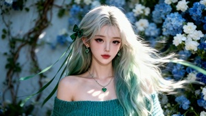 花墙渐变绿发清新美少女