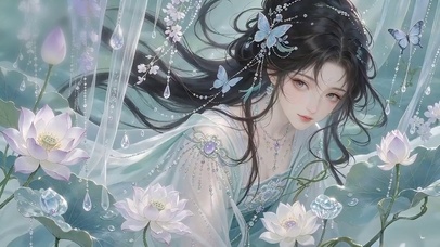 薄荷系荷塘古风少女