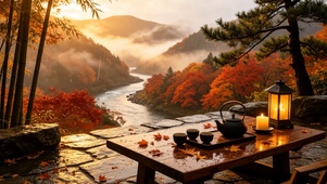 清晨山水秋林