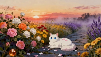 鲜花小路猫咪
