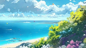 海景花草树木带鱼屏