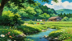 春天草原河流