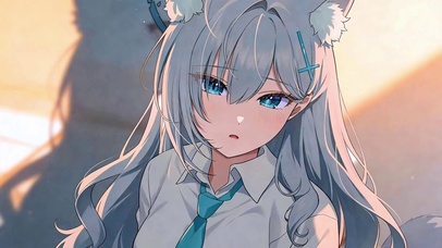 银灰狐耳与蓝瞳