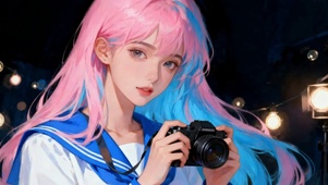 粉色长发JK美女