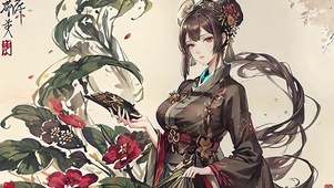 古风水墨4K绿衣长身美人