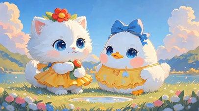 小清新猫猫鸭鸭看风景