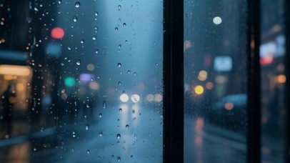 4K窗外城市雨夜