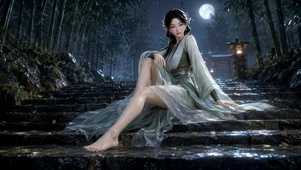 月夜竹林古风汉服美人