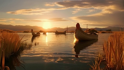 湖泊上的传统木船