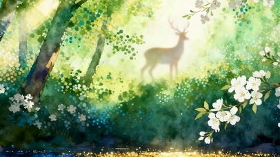 山中麋鹿带鱼屏