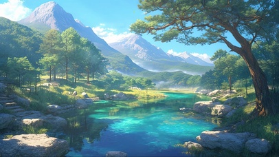 静谧阳光山林河流