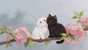 可爱树枝上猫咪