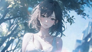 树荫下的短发二次元美少女