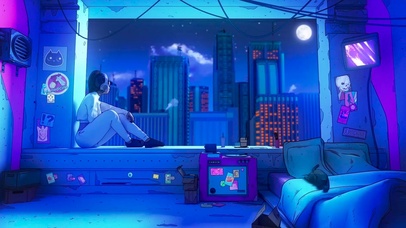 夜晚房间的少女