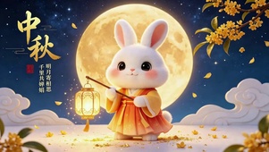 中秋可爱玉兔提灯赏月