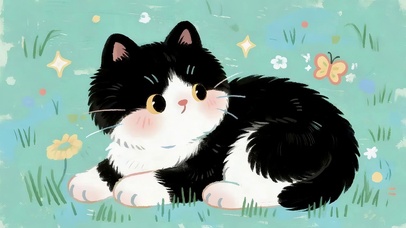 草地上小黑猫