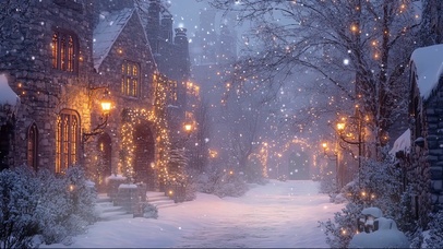 大雪纷飞欧式小镇街景