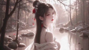 河畔戏水古风女神
