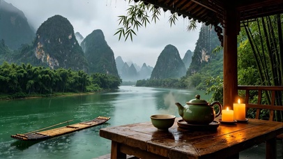 雨天山水木屋品茶
