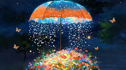 夜景雨伞下花草树木