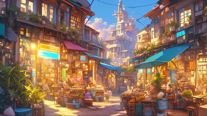 傍晚治愈商铺插画