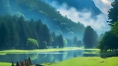 云雾树木河流带鱼屏