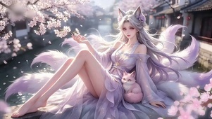 樱花水乡九尾狐少女