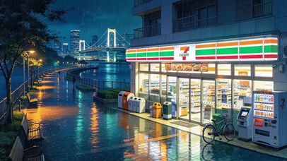 雨夜江景便利店