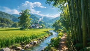 乡村竹林溪水