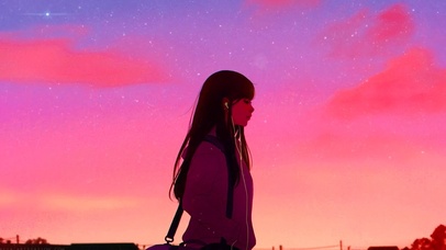 夕阳下的女孩