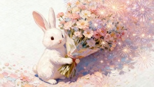 手拿鲜花兔子