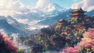 宏伟春日山林古城风景