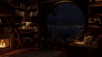 雨天舒适的湖边书房