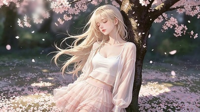 春樱浮梦倚憩少女