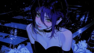 雨夜蓝发二次元美少女