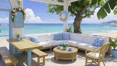 蓝天白云树木海景