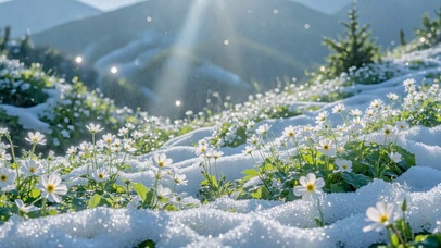 雪后山间治愈小白花