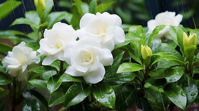 雨中盛开栀子花