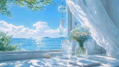 夏日窗外的大海
