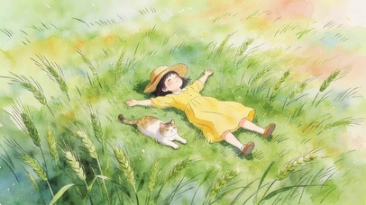 草原女孩和猫咪
