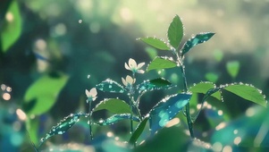 阳光唯美清晨水滴树叶