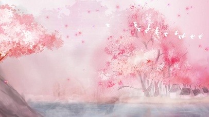 中国风粉色桃花林风景