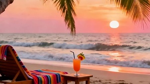 夕阳海景带鱼屏
