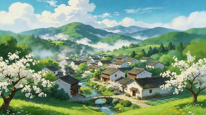 山涧樱花村落