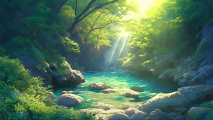 阳光清新山林水潭